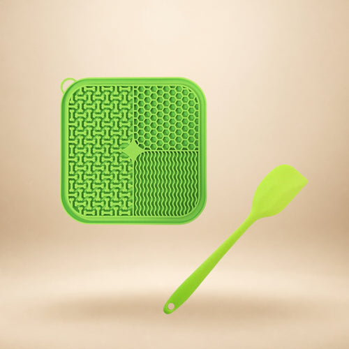 Kelvetic calming lick mat with spatula on a beige background