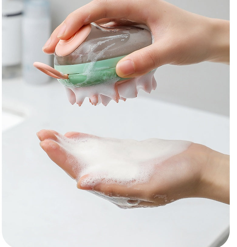 Shampoo dispensing bath brush for dogs and cats